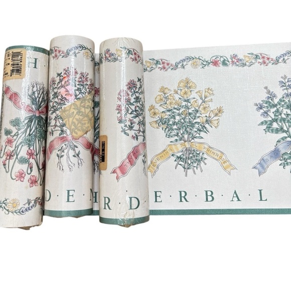 VTG Traditional English Garden Floral Herbs Wallpaper Border 5 YD X 7"  4 Rolls - Picture 6 of 16